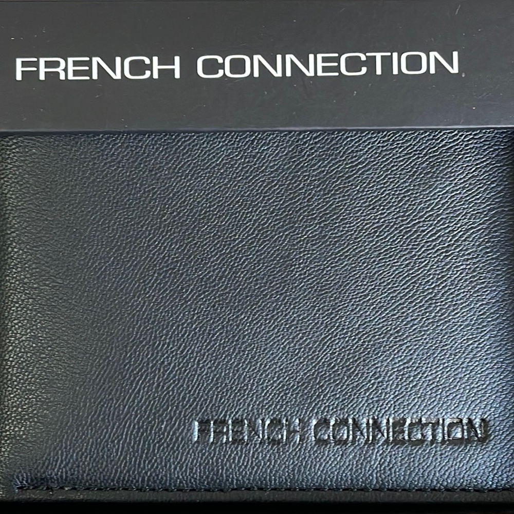 French Connection - Men's Black Leather Embossed Logo Card Wallet